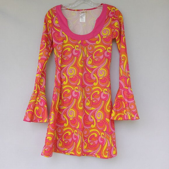 DREAMGIRL 70’S INSPIRED RETRO GO-GO DRESS BELL SLEEVES SIZE SMALL - Picture 1 of 4